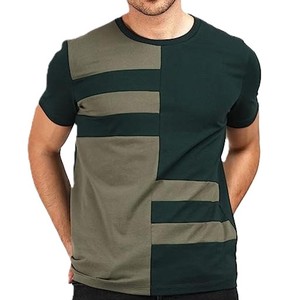 T-shirt Homme 2026 Vert Color Block Élégant Patchwork Manches Courtes Coton pour Streetwear Tendance Respirant Design Personnalisé - Product Image 5