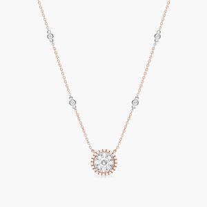 Round Halo Cluster Diamond <b>Necklace</b> In Rose Gold - Product Image 1