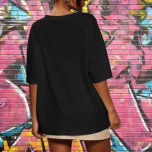 Camiseta Oversize Personalizada para Mujer, Estilo Urbano, Cuello en V, Estampado de Números, Verano, Casual, Holgada, Manga Corta, Jersey de Poliéster - Product Image 6