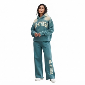 Conjunto de Sudadera con Capucha Extra Grande y Pantalones Anchos de Felpa para Mujer, Ropa Deportiva Informal de Algodón, OEM ODM - Product Image 1