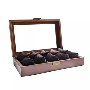 Caja de reloj de madera con tapa de cristal, 6 compartimentos, estuche de almacenamiento a prueba de polvo para relojes de hombre - Product Image 2