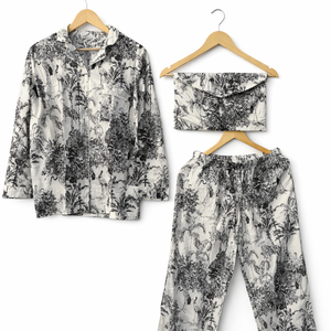 ชุดนอนผ้าฝ้ายทอลายดอกไม้และลายสัตว์สไตล์โรแมนติกสำหรับผู้หญิง เอวต่ำ 100% ผ้าฝ้ายทอ - ชุดลำลองคลาสสิกสำหรับฤดูร้อน - Product Image 2