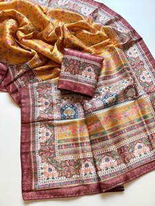 Sari de Seda Suave de Diseño con Tejido Dola Jari en Toda la Superficie y Estampado Floral Digital UHD - Product Image 2