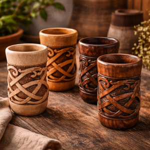 Mug à boire en bois de style vintage avec motif géométrique sculpté à la main, autocollant pour les célébrations de Diwali et du Ramadan - Product Image 3