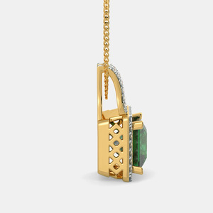 Yellow Gold Princess Cut <b>Emerald</b> Halo Lab Grown Diamond <b>Pendant</b> Necklace - Product Image 4