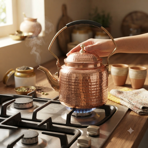 Bouilloire à thé en cuivre martelé artisanal avec couvercle, poignée en laiton, théière vintage pour cuisinière, pot à café et eau bouillante, pot de service - Product Image 2
