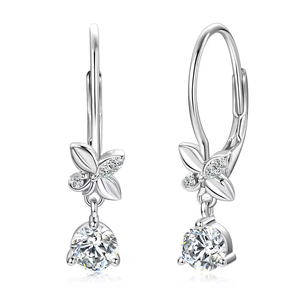 Pendientes de Plata de Ley 925 con Moissanita en Forma de Mariposa y Trébol de Cuatro Hojas, Corte Brillante Redondo de 5mm, Joyería para Mujer - Product Image 1