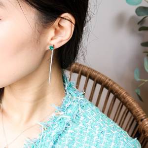 Boucles d'oreilles pendantes longues en émeraude véritable, bijoux en argent sterling 925, cadeaux d'anniversaire pour elle - Product Image 2
