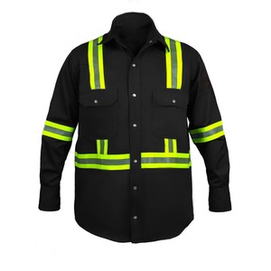 Chemise de travail haute visibilité pour hommes, manches longues, coton, uniforme de sécurité, bandes réfléchissantes, noir, vêtements de travail haute visibilité - Product Image 6