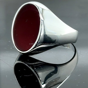 925 Sterling <b>Silver</b> and Oval Cut Stone <b>Men</b> <b>Ring</b>, Gift for Him Red Agate Stone <b>Ring</b> Oval Classic <b>Ring</b> Agate - Product Image 3