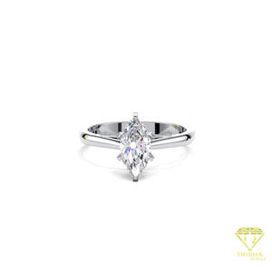 Anillo de Compromiso Solitario con Diamante Moissanite Corte Marquesa en Oro Amarillo, Anillo de Promesa de Boda con Cuatro Puntas - Product Image 5