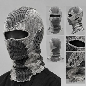 Pasamontañas de punto Y2K unisex para adultos, con bloques de color, estilo desgastado, para esquí, cubre toda la cabeza, para ciclismo, 100% acrílico - Product Image 5