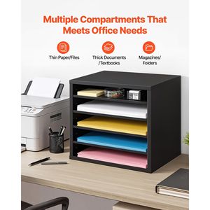 5 Compartment Wooden <b>Mailbox</b> Sorter MDF Adjustable Office Organizer with Countertop Drawer for Literature Storage - Product Image 5