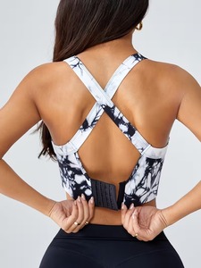 Women Tie Dye Sports Bra | High Impact Criss <b>Cross</b> Back Gym Crop <b>Top</b> | Polyester Spandex Hook and Eye Adjustable Workout Tank - Product Image 5
