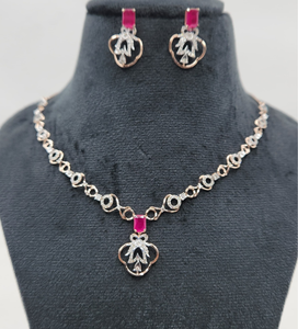 ชุดสร้อยคอเพชรสีโรสโกลด์และสีขาวสวยงามสง่างามคอลเลกชันเครื่องประดับพรีเมี่ยม - Product Image 1