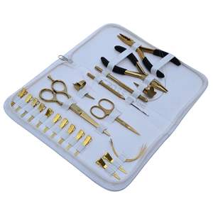 Kit d'outils de pose d'extensions capillaires en acier inoxydable doré de qualité supérieure avec pinces à sertir micro-anneaux et accessoires d'installation professionnels - Product Image 1