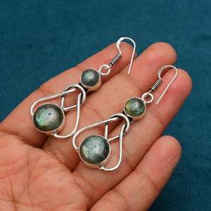 Labradorite <b>Stud</b> Earrings Handmade 925 <b>Sterling</b> <b>Silver</b> Gold Plated IGI Certified Natural Gemstone Jewelry for Women Party Gift - Product Image 3