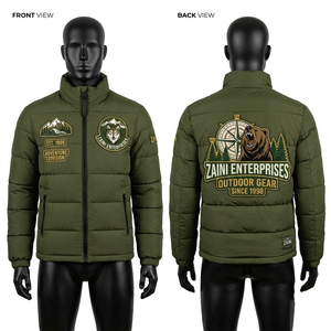 Men's Waterproof Windproof Thick Puffer Jacket 500g 100% Polyester Cotton Filled Olive Green Quilted Panel Design <b>Camouflage</b> - Product Image 1
