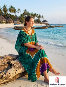 Printed <b>Kaftan</b> Dress Women <b>Summer</b> Beach Cover Up Loose Fit Silk Cotton Rayon Polyester Custom Manufacturer Bulk Order Supply - Product Image 5