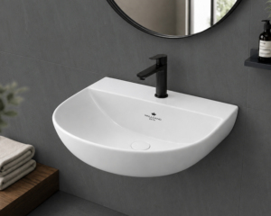 Wallcano Bath Modern Wall-Hung Ceramic Wash <b>Basin</b> 9L Capacity Easy Clean Slim Design Polished Finish 14" L X 19" W X 6" H 10 KG - Product Image 1