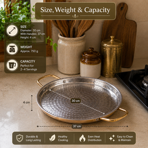 Premium Hammered Stainless Steel Serving Tray with Brass Handles Round Indian Platter Buffet Server <b>for</b> Home Kitchen Hotel - Product Image 4