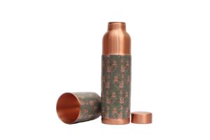 Bouteille d'eau en cuivre avec verre, taille 1000 ml, artisanat haut de gamme, design 3D, bouteille d'eau en cuivre doré, poids 0,410 kg - Product Image 3