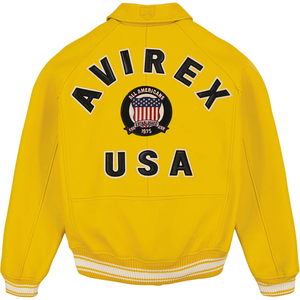 เสื้อแจ็คเก็ตบอมเบอร์หนังสีเหลืองกันน้ำสำหรับผู้ชาย Avirex ดีไซน์ปักลาย คอตั้ง ซิปหน้า เหมาะสำหรับฤดูหนาว - Product Image 3