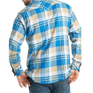 Chemises en flanelle à manches longues pour hommes en coton bleu à carreaux ODM - Product Image 2