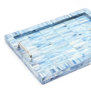 Set of 2 Handmade Checkered Bone and Resin <b>Decorative</b> <b>Trays</b> with Handle - Product Image 6