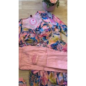 VESTIDO DE FIESTA CHINON ESTAMPADO DIGITAL TRABAJO FONDO CON DUPATTA MELOCOTÓN - Product Image 1