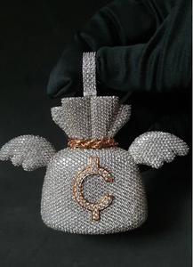 Pendentif Sac d'Argent en Argent 925 avec Ailes et Moissanite, Plaqué Rhodium, Bijou Iced Out pour Fête - Product Image 3