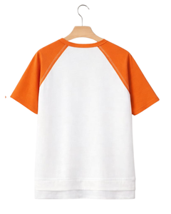 Women White Orange Raglan Sleeve Henley T Shirt Cotton Blend Short Sleeve Casual Summer <b>Top</b> Trendy Comfortable Lightweight Wear - Product Image 5