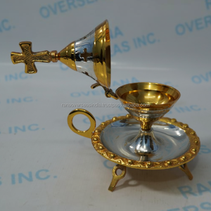 Luxury Brass Incense Burner with Tray <b>Decorative</b> Cross Top Church Censer Handmade Religious Incense Holder for Prayer <b>Decor</b> - Product Image 4