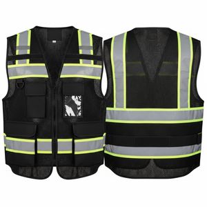 Gilet de travail réfléchissant pour homme avec poches, respirant, en maille, fermeture éclair, vêtement d'extérieur décontracté pour l'été - Product Image 1