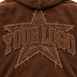 Sudadera con Capucha Unisex Vintage Marrón con Lavado Ácido, Apliques de Letras Desgastadas, Oversize, con Bolsillo, 100% Algodón Felpa - Product Image 6