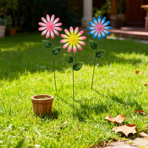 Iron Multicolor Sunflower Garden <b>Stakes</b> Painted Finish Weatherproof Flower Picks Outdoor Yard <b>Ground</b> Installation - Product Image 5