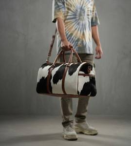 Bolsa de Viaje de Fin de Semana Ligera con Cierre, de Cuero Genuino de Primera Calidad con Pelo de Vaca, Modelo LHDB-0138 - Product Image 5