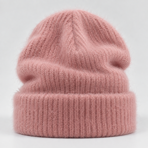 Premium Fluffy Mohair Style Knit <b>Beanie</b> Soft Warm Winter <b>Hat</b> Custom Embroidered Logo <b>Slouch</b> Fit Streetwear Fashion OEM ODM Bulk - Product Image 1