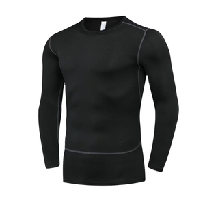 Ensemble de sous-vêtements de compression noirs pour hommes, 2-en-1, à capuche, manches longues, coupe sportive, pour l'automne, en polyester respirant et léger, avec détails latéraux - Product Image 4