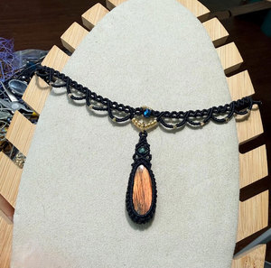 Handmade Macrame Choker <b>Necklace</b> Wooden Pendant Black Cord Boho <b>Statement</b> Jewelry Adjustable Artisan <b>Necklace</b> - Product Image 4