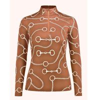 Haut de sport équestre imprimé de qualité supérieure pour femme, avec fermeture éclair 1/4, en Spandex/Polyester extensible dans les quatre sens