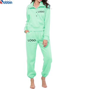 Women's Pink Cotton <b>Tracksuit</b> Set Full Sleeve Button Up Collar Casual Solid Color With Side Pockets Autumn Wear - Product Image 2