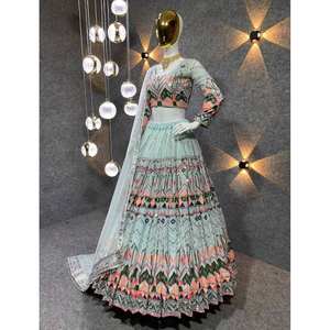 Lehenga Choli de soirée élégant et pratique, vêtements indiens et pakistanais, Maruti Fashion, couleur ciel, taille M - Product Image 1