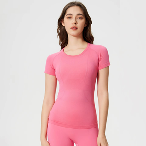 Débardeur de sport pour femme 2026, coupe ajustée, manches courtes, respirant, écologique, en tissu tissé Spandex/Nylon, séchage rapide, idéal pour l'été - Product Image 1