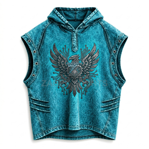 OEM ODM ZABEX SPORTS Custom Printed Denim Cotton Sleeveless Hooded Autumn Outer Wear <b>Vest</b> for <b>Men</b> in Pakistan - Product Image 1