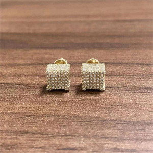 Pendientes de Diamantes en Forma de Cubo de Lujo ZAWO HOUSE, Chapados en Oro, Corte Brillante Redondo, para Uso Diario, Unisex - Product Image 3
