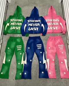 Survêtements d'hiver personnalisés OEM ODM avec logo pour hommes, ensemble sweat à capuche et pantalon en molleton à manches longues, grande taille, style punk délavé à l'acide - Product Image 1