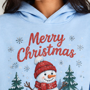 Sublimation <b>Christmas</b> Hoodie 100% Polyester Casual Style Personalized Holiday Pullover Custom Printed Snowman Design For <b>Women</b> - Product Image 3