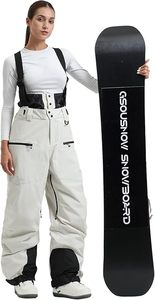 Pantalones de Esquí Blancos Unisex con Tirantes Negros, Impermeables 10000mm, Aislamiento Sintético, Cierre de Botones, Ropa de Nieve para Adultos - Product Image 2