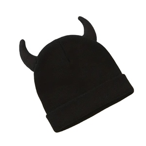 Horn Shape Acrylic Beanies for Men Soft High Quality Solid Color <b>Winter</b> <b>Hat</b> Knitted Designer Logo Plush Style Outdoor Ski Use - Product Image 1